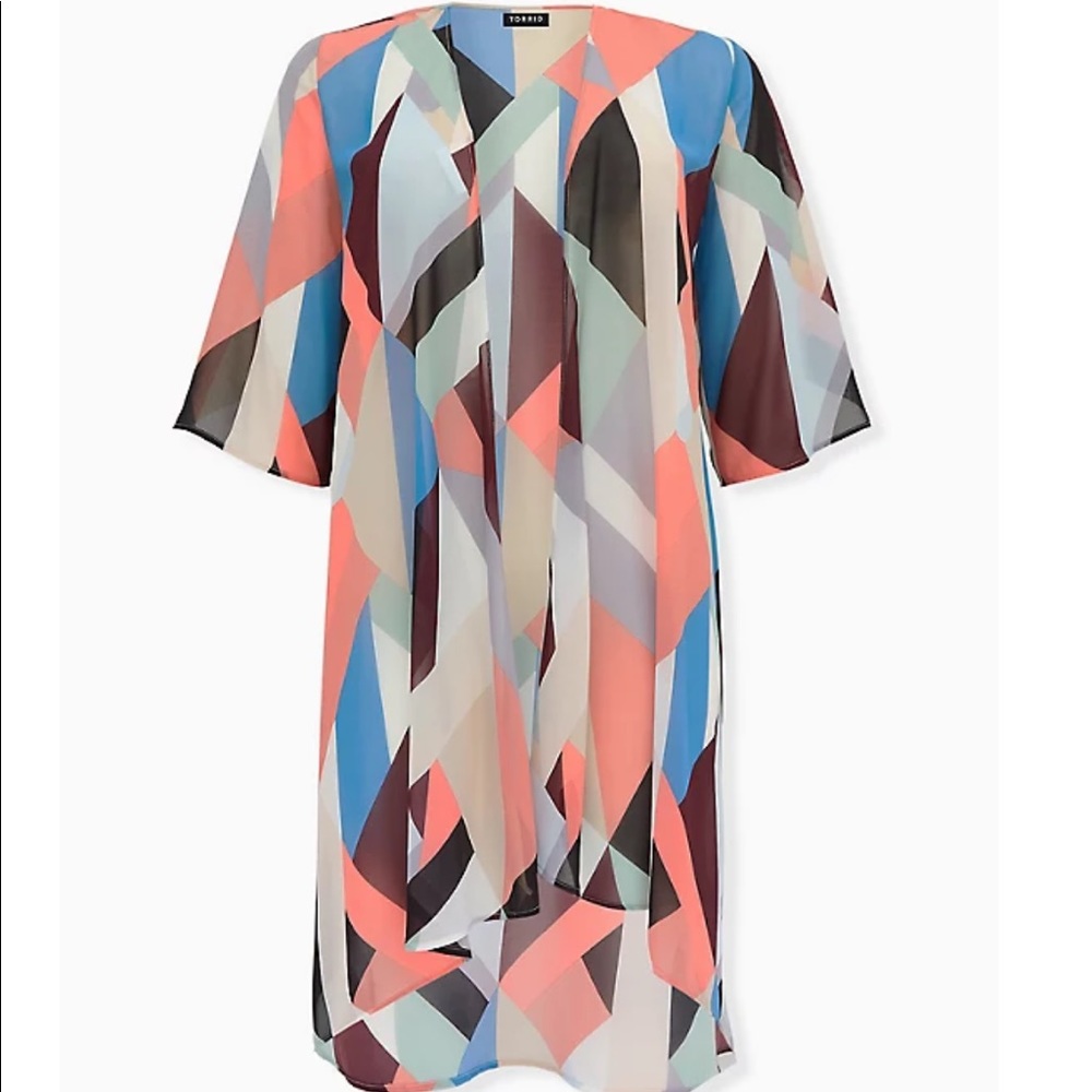 MULTI GEO CHIFFON HI-LO DUSTER KIMONO - Picture 4 of 4